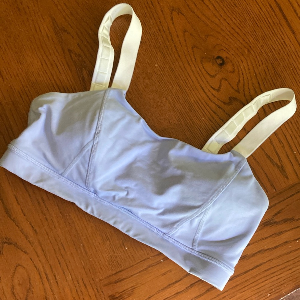 Light Blue Lululemon Sports Bra with White Straps